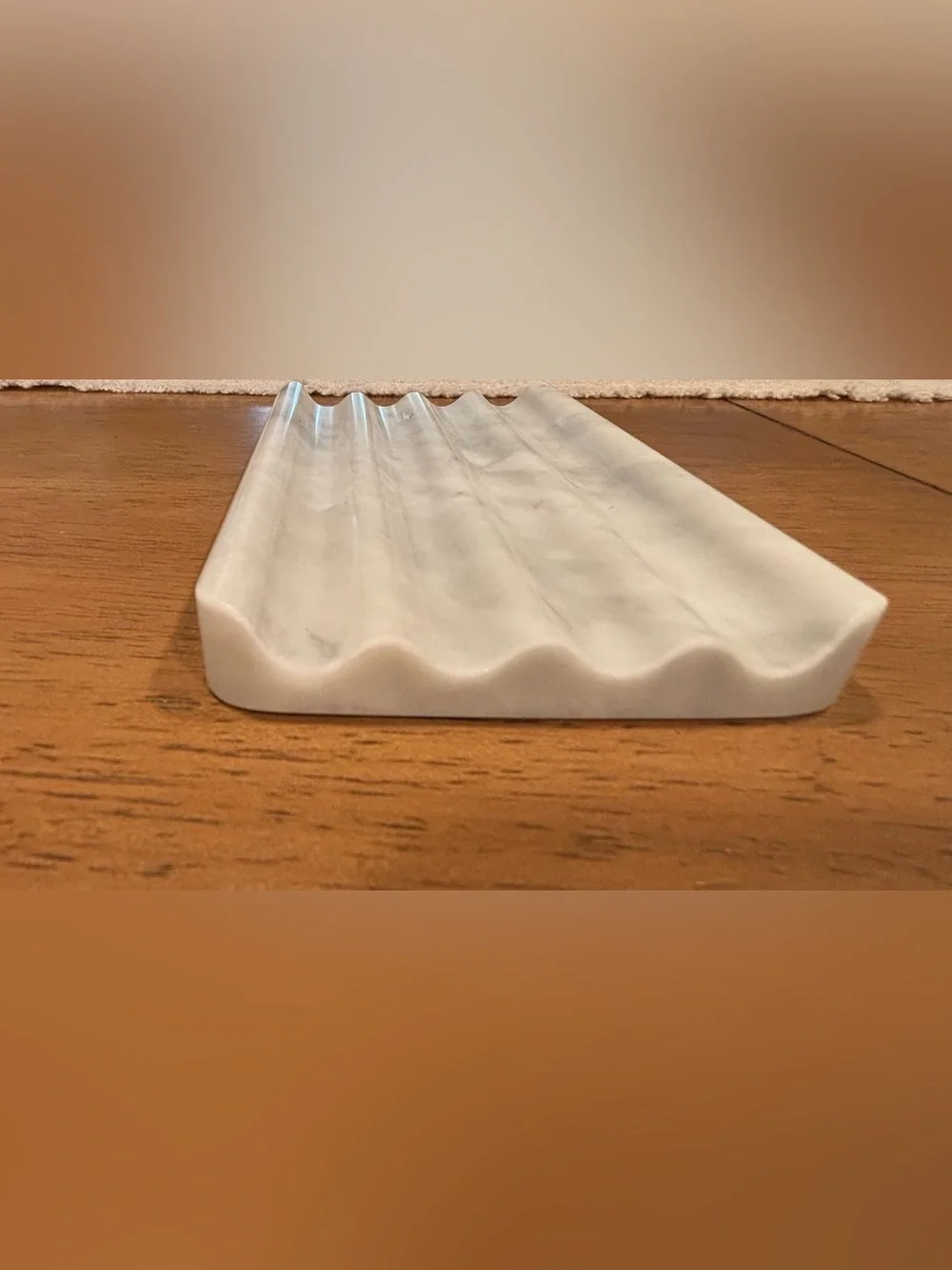 White Marble Ridged Soap Dish Natural Stone Bathroom Decor